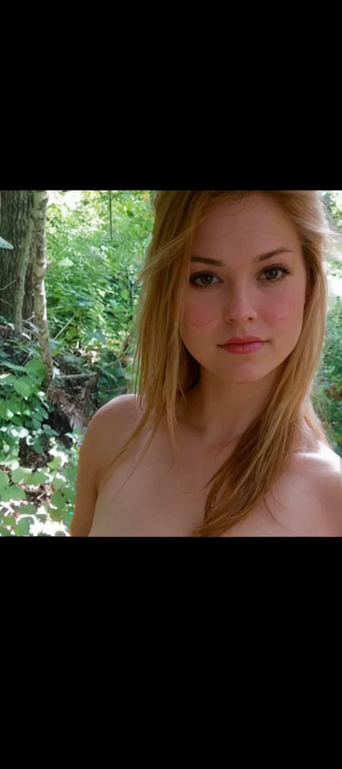 15yo blonde girl, very cute, beautiful eyes, (in a magical forest), (((perfect tits))), (front view), (facing camera), (((naked))), upper body, (((short blonde hair))), closed eyes, open mouth