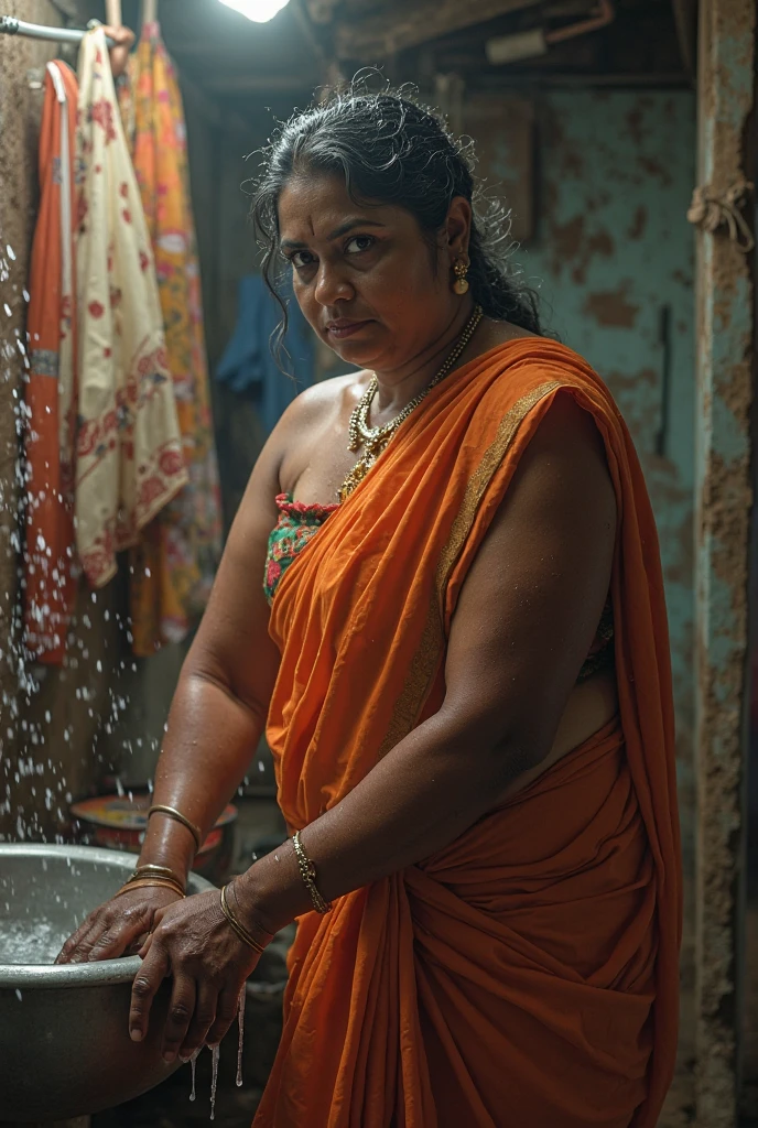 Realistic mallu size dusky aunty washing cloths Showing clevage extream ...