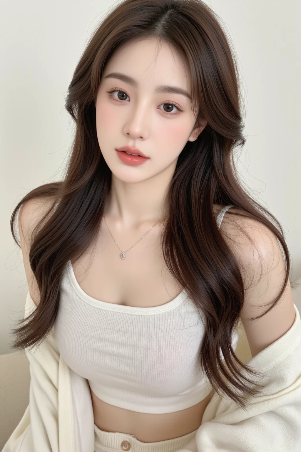 Best Quality, 8k, Masterpiece, (Portrait: 1.3), (photo realistic:1.4), (hyper realistic:1.4), Sharp Focus, looking at viewer, (smoother lighting:1.1), (increase cinematic lighting quality:0.9), realistic lighting, backlighting, light on face, ray trace, (brightening light:1.2), (Increase quality:1.4), sharp detail, (best quality real texture skin:1.4), finely detailed eyes, black_eyes, finely detailed face, 25 year old Korean woman