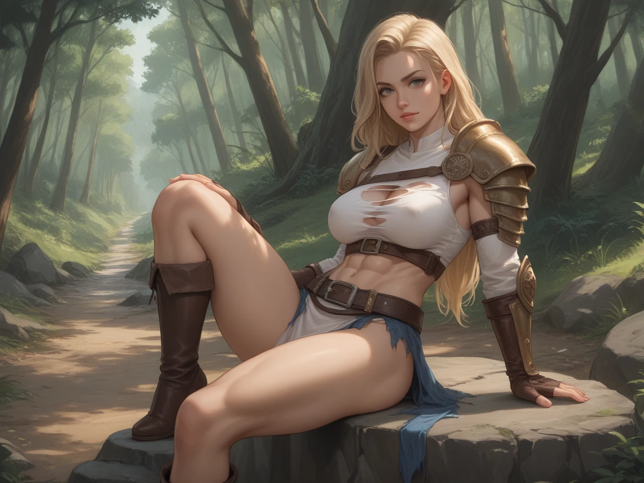 ((Best quality)), ((masterpiece)), (highly detailed:1.3), 3D, arcane style. A Norse Goddess was celebrating her day in Valhalla, sitting below a gigantic tree with beautiful fruits. Around her he could complete the harmony of nature, from afar she could see Odin, which made her smile in joy.