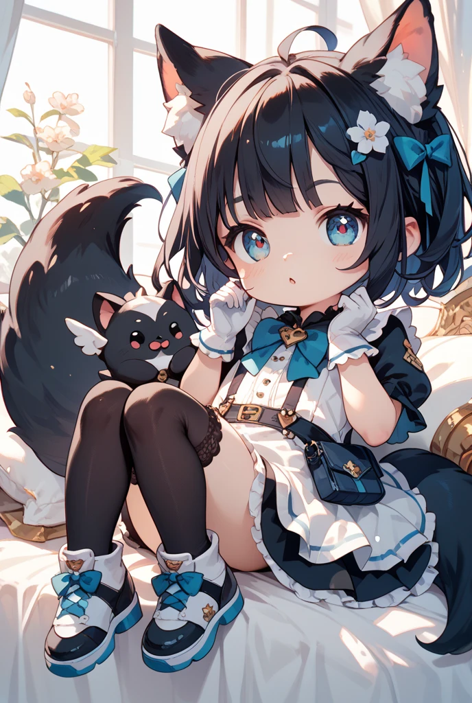 2 lolis cabelo branco e preto segurando caixas e organizando super felizes e fofas