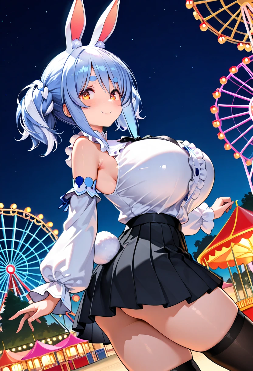 one person、、Kindergarteners、、、、Short Bob、Bangs、Headband、ribbon、Gray Hair、Magical Girl Cosplay、Blue and white theme、A heavy blue and white dress、race、Frills、Falling with legs apart、Pussy、Thick white love juice、Drip a large amount of love juice、blush、smile、See-through clothing、Masturbation、masturbation behavior、Picking Pussy、、(Huge breasts:1.2)、Massage the breasts、Sweat、orgasm、Climax、Cute patterned underwear、Low - Angle、Nipples show through the top of clothes、Underwear wedgie、Pull up your skirt、M-shaped legs、fall down