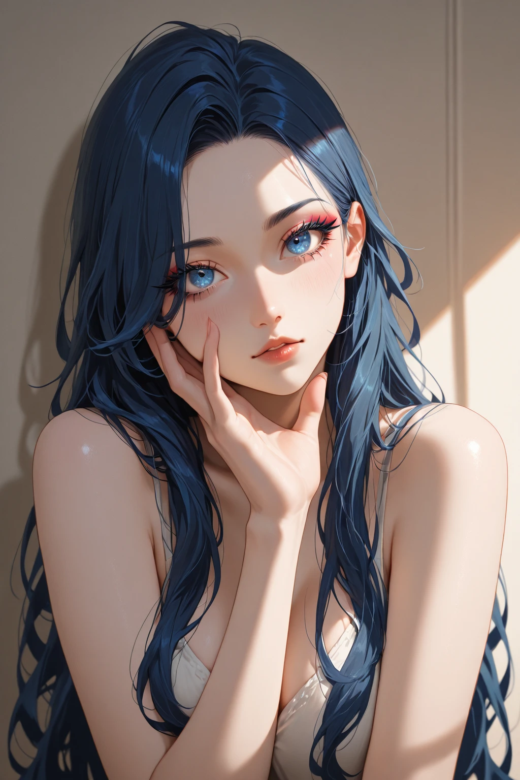 (masterpiece, 最high quality:1.4), (pirate ship), (From the back:1), (One girl), (alone), (head to waist photo) (European youth:1), Blue Hair (Fashion Hair:1.3), Nami from One Piece, hyperRealistic, Skin with attention to detail, Digital SLR, Soft lighting, high quality, Highly detailed face, Highly detailed eyes, Highly detailed skin, Skin pores, Scattered beneath the surface, Apply blush all over the face, Highly detailed face, Highly detailed eyes, Beautiful Face, Fuller lips, Detailed Background, Depth of written boundary, Volumetric lighting, Sharp focus, Realistic proportions, Excellent anatomy, (Realistic, hyperRealistic:1.4), 16k hdr, Dawn