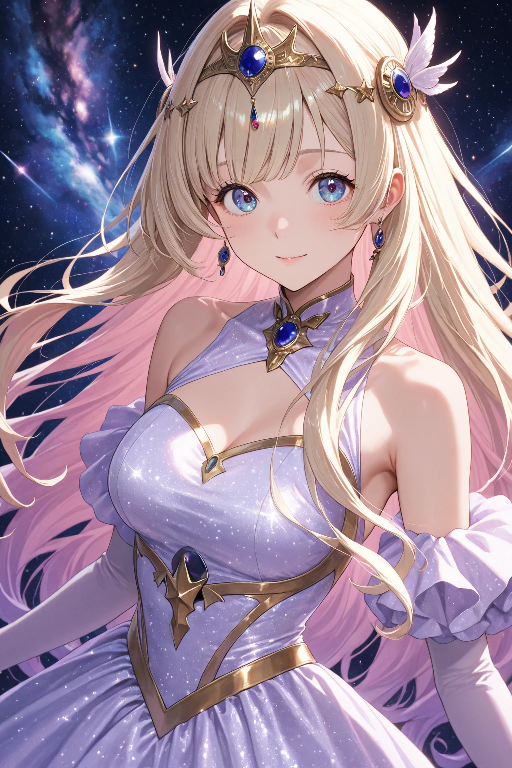 masterpiece,best quality,1girl,solo,stellar loussier,sl1,short hair,messy hair,blonde hair,red eyes|purple eyes,(tears),(dress, detached sleeves, bare shoulders, cleavage, medium breasts),(dutch angle),<lora:stellar_loussier_v1:0.7>,<lora:Concept-control tool-add_detail-CyberAIchemist:0.6>,