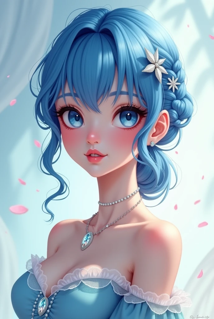 (masterpiece), (highest quality), (Super detailed), (Disheveled Hair), (figure), (One Girl),Small Bust,, (Fashionable clothes), Are standing, Fashion Model, Beholder, (interview), (Simple Background), Beautiful and beautiful eyes, Delicate and beautiful face, floating, (High chroma), (Colorful Splash), Colorful Bubbles, (Shine), Focus on the face, ponytail, Light blue hair, bangs, Hair Ring, floating Flowers, floating Hairs, (The Shining), Best lighting, Best Shadow,Completely naked,topless,A shy smile