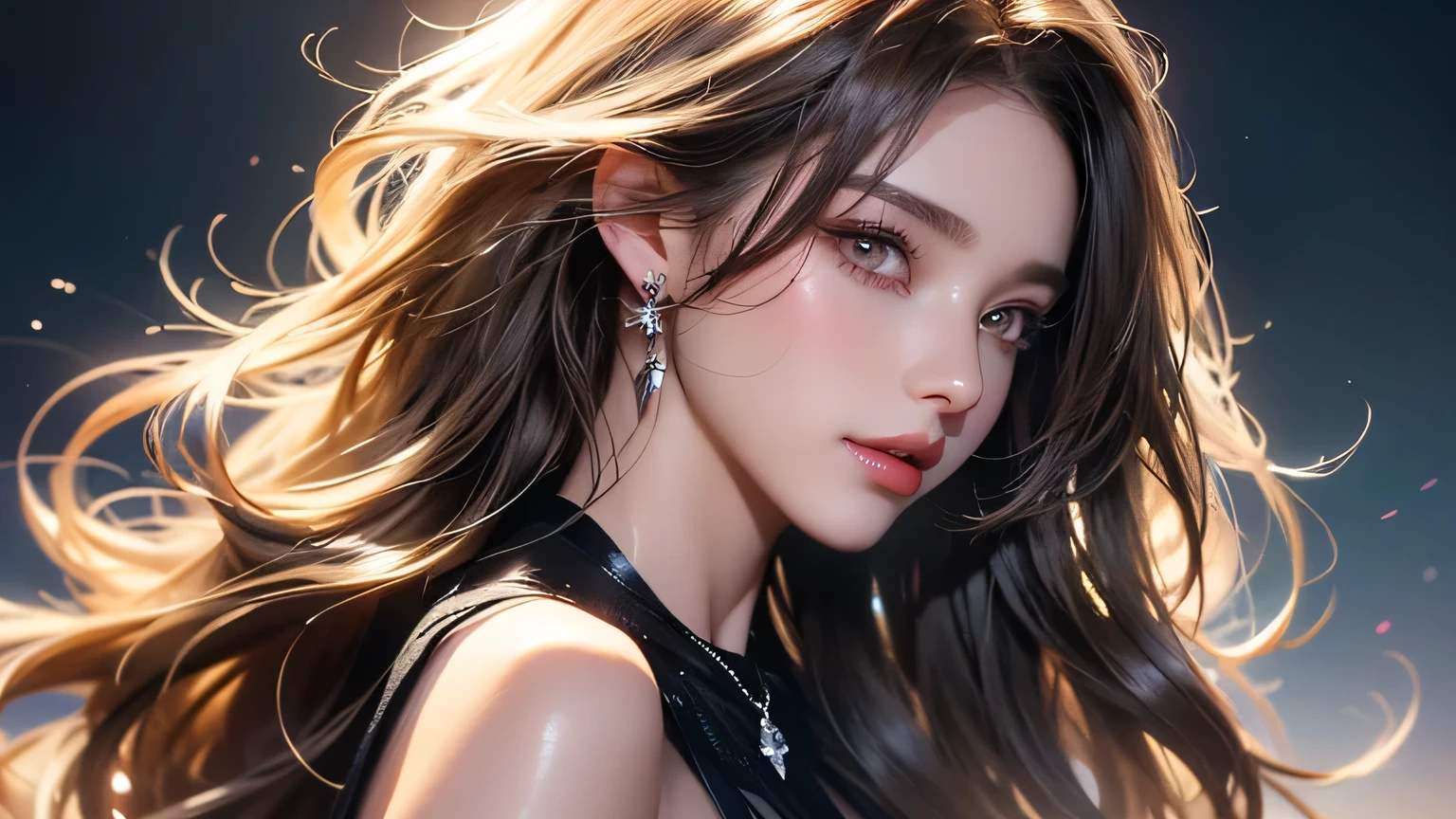Photo of a 25 year old European girl posing, to be born, Beautiful woman, (super long wavy brown hair), ((portrait)), ((get used to it face:1.2)), ((get used to it  features)), (finely get used to it skin), white skin, (White short dress), cyberpunk metropolis environment, (cool colorist, Moist, masterpiece of reflection) (perfect proportions)(realistic pictures)(highest quality) (get used to it) , HDR, (8K) (wallpaper) (cinematic lighting) (dramatic lighting) (sharp focus) (Complex)､((portrait)))