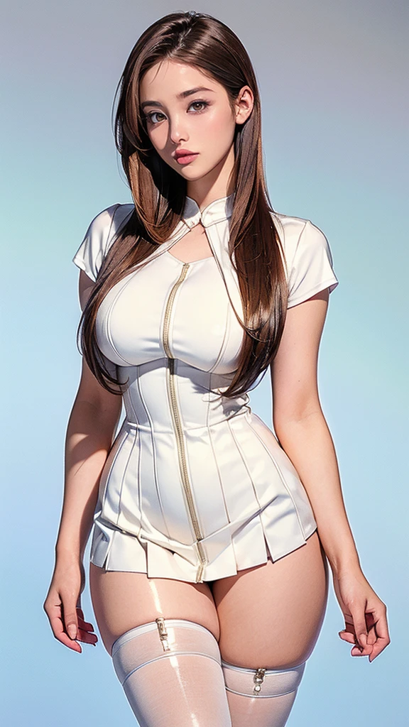 seducing stella cox big breasts cleavage Shirtdress and Knee-High Boots posing in high school