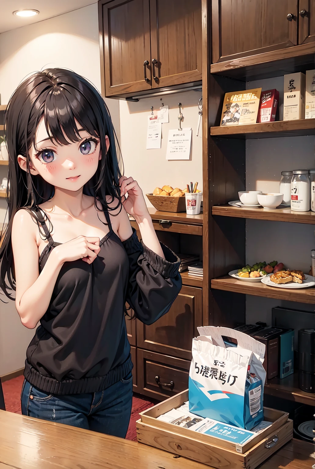 (masterpiece, Highest quality, Super detailed, High resolution, 4K),(Beautiful attention to detail),(Highly detailed face),(One girl),High resolution,Long Hair, Shorts, Telephone, Brown eyes, Brown Hair, cellTelephone, bracelet, Tank top, jewelry, clock, lips, Focus Only, Manicure, Blurred background, smile, wristclock, Realistic, Blurred, View your viewers