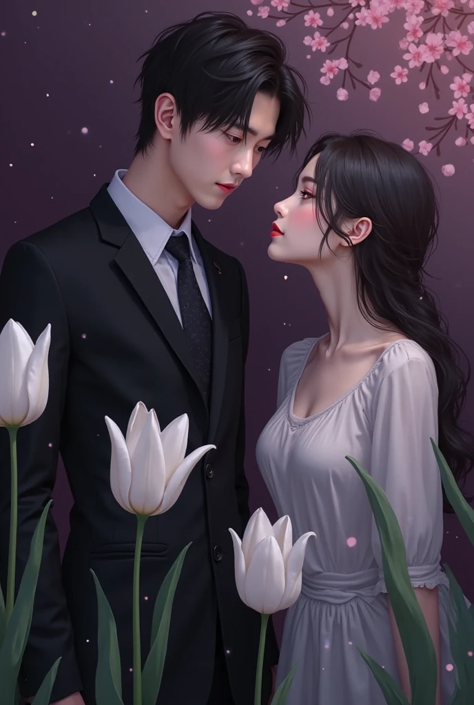 They looked at each other，Flowers in hand, shot with canon eoa 6 d mark ii, taken with canon eos 5 d mark iv, couple pose, ruan jia and brom, photoshoot, taken with canon 5d mk4, cute couple, romantic couple, shot on canon eos r 5, Shot on a Canon EOS R5