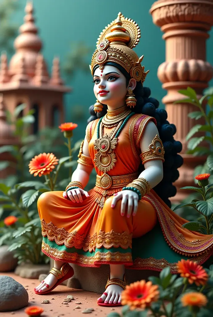 Hindu lord Radha sitting in the garden.looking so sad . 