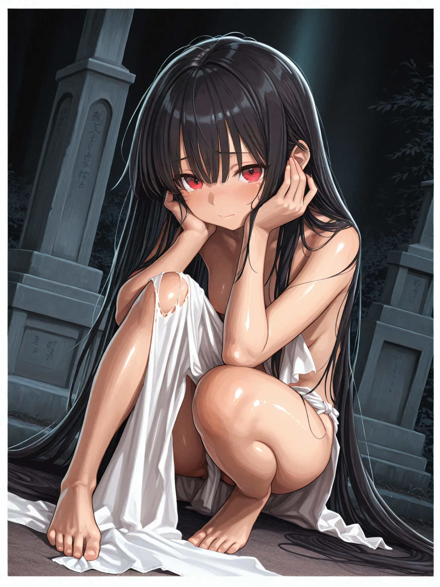 ((masterpiece, highest quality:1.2)),nsfw,after rape,creampie,excessive cum:1.3,bukkake,cowboy shot,1woman、27 year old beauty、solo,semi long hair,dark brown hair,blunt bangs,((very small head:1.7)),sad,tears,((slender and long body:1.5)),skinny,small breasts,oily skin,shiny skin,naked,nipples,navel、bottomless,vagina,Bruises from being beaten a lot:1.5、Injury,sitting,spread legs:1.5,Martial Artist、Coliseum、Arena、