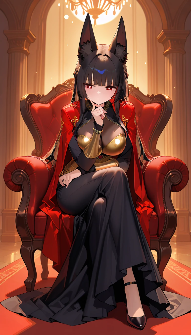 (masterpiece), perfect anatomy, intricate, (highly detailed), masterpiece, photorealistic, perfect anatomy, cinematic lighting, shading, super detailed skin, beautiful detailed eyes, best quality, ultra-detailed, (illustration), ultra-detailed, looking at viewer, close-up, (extremely delicate eyes:1.3), hairpins, fancy strapless dress, sitting on throne, (form-fitting fabric in vibrant colours), (extremely detailed hairpins:1.1), (black hair:1.3), (hair bun), (extremely detailed strapless dress design), parted lios, Asian aesthetic, mystical theme, dynamic pose, palace background, vibrant colour, shadow, contrast, refraction, perspective, depth, good anatomy, stunning details, small breast,kurihara chiyo