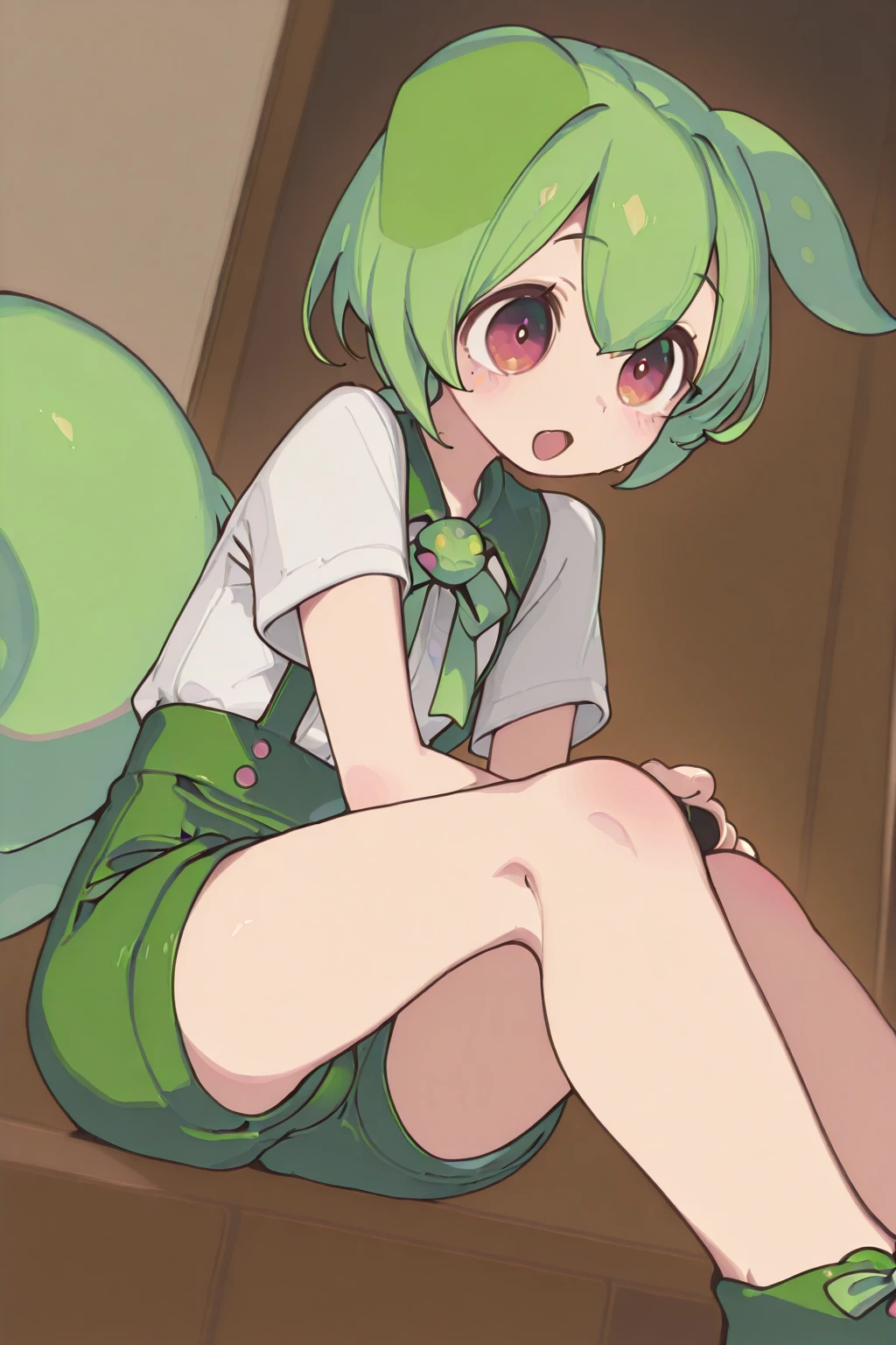 high quality hat,hat bow,green hair,green eyes,komeiji koishi,short hair nude vaginal sex standing position, one leg up,1boy penis