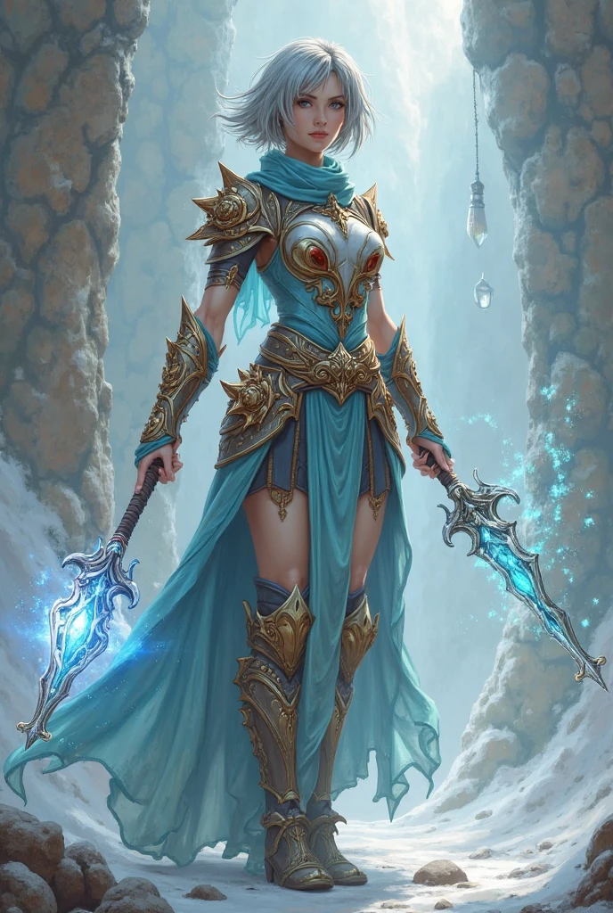 full body, fantasy art, dnd art, RPG art, drkfntasy wide shot, (masterpiece: 1.4) portrait, intense details, highly detailed, photorealistic, best quality, highres, glowing particle portrait a vedalken female (fantasy art, Masterpiece, best quality: 1.3) (blue skin: 1.5), intense details facial details, exquisite beauty, (fantasy art, Masterpiece, best quality)cleric, (blue colored skin: 1.5) blue skinned female, (white hair: 1.3), long hair, intense green eye, (fantasy art, Masterpiece, best quality), (((no ears: 1.5))), armed a fiery sword red fire, wearing heavy (white: 1.3) half plate mail armor CM-Beautiful_armor wearing high heeled laced boots, wearing an(orange :1.3) cloak, wearing glowing holy symbol, within fantasy temple background, reflection light, high details, best quality, 16k, [ultra detailed], masterpiece, best quality, (extremely detailed), close up, ultra wide shot, photorealistic, RAW, fantasy art, dnd art, fantasy art, realistic art, 