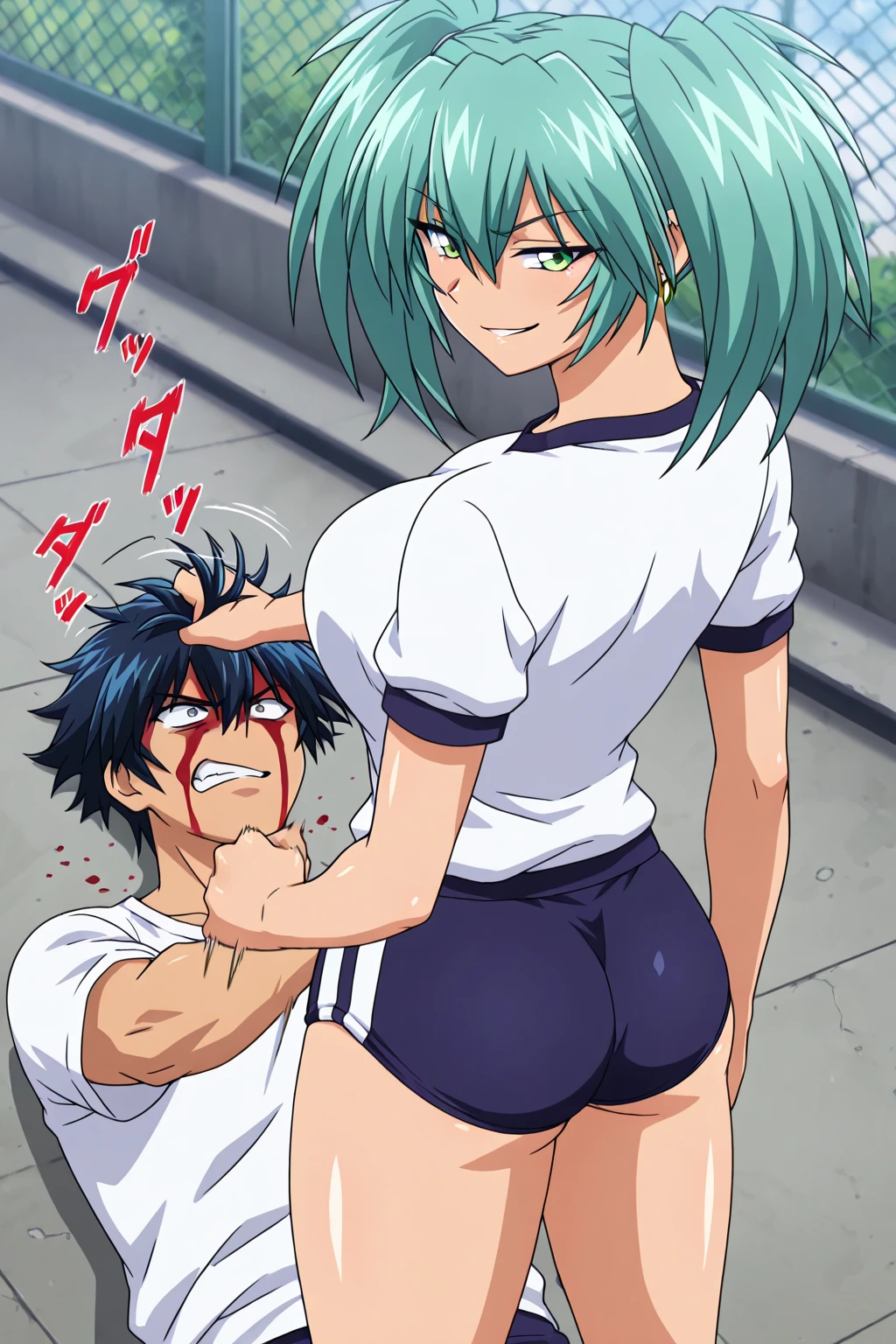 NSFW,masterpiece,Highest quality,High resolution,Super detailed,utenaxl、short hair、Purple Hair、Ahoge、Yellow Eyes、Green Sailor Suit、White shirt、Yellow neckerchief、Long sleeve、Pleated skirt、Green Skirt、Long skirt、uniform,(Oho face),Embarrassed,blush,Leg spread,excited,Estrus,orgasm,Trembling,(Climax),(Squirting),(Ahegao),Roll your eyes、squint,Middle-aged men,(Having intense sex),Insert,Creampie,Love Hotel at Night,bedroom,On all fours,From the back