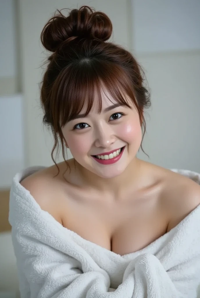 ((highest quality, 8K, masterpiece: 1.3))、mature attractive woman、((2people))、very small bra、very small panties、smile、Chubby、big 、big breasts、big breasts、beautiful nipples、big ass、big areola、blowjob、Bukkake、big cock、hold in mouth、