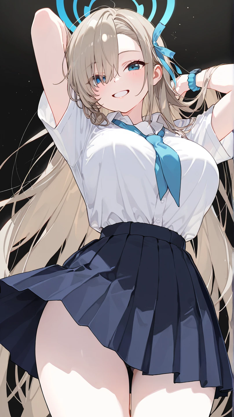 ASUNASCHOOL,(from side:1.3),from below,(huge breasts:1.2),blue nails,perky buttocks, curvy,(evil smile:1.2),(squinting),(blue smartphone:1.2), miniskirt, making a V sign,making a peace sign,panties drawstrings,
<lora:asuna1:1> <lora:flat2:0.4> <lora:dtl11-cnlight:-0.5>