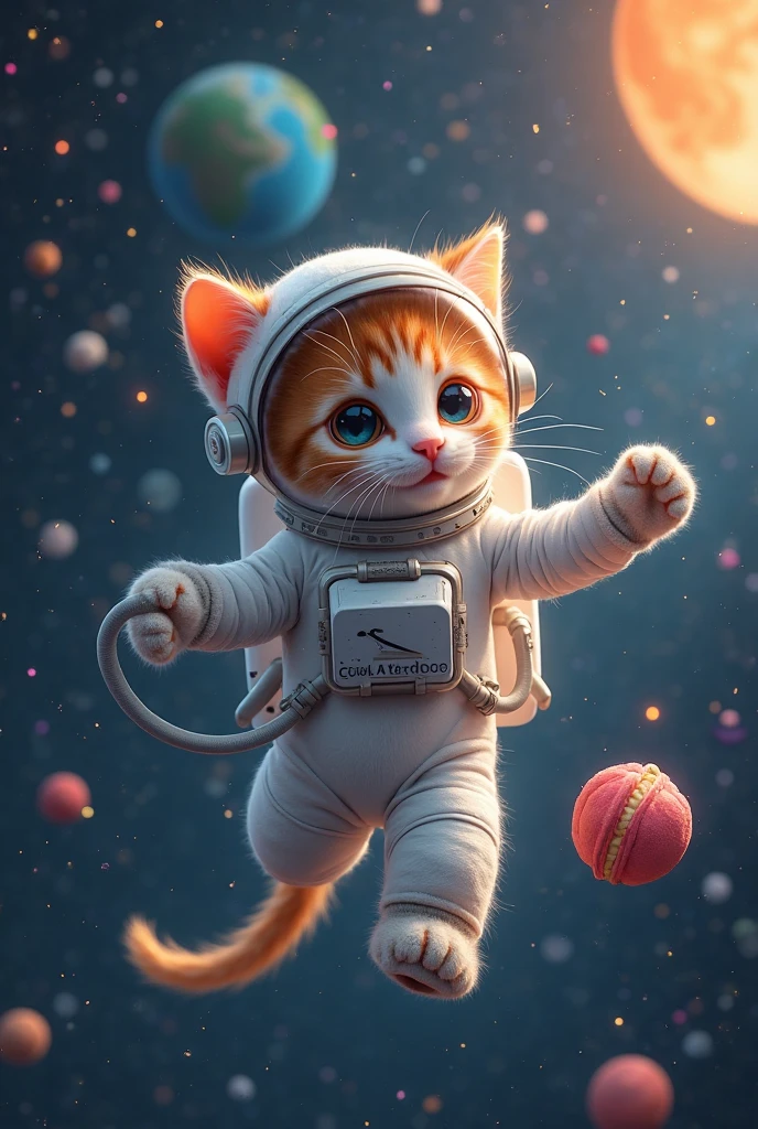 NASA A cute smiling kitten wearing a white spacesuit unfolds、flying around and investigating dark, different dimensional outer space, An excellent kitten is investigating a dark, different dimensional outer space, An unknown, dark, and colorful, big and small furry planet floating in outer space in another dimension、A portrait that captures the depiction of an adventurous dark, different dimensional outer space where astronauts with kittens play an active role {x} An astronaut with a cute smile on the back of a spacesuit Flying around in a dark, other-dimensional outer space, Expressing the dynamic movements of kittens and the quiet state of the planet with agile and accurate maneuvering、A macaron shaped moon with colorful macarons Illuminating a smiling kitten astronaut, A spectacular and cute dark background in a different dimensional outer space with scattered feather planets, Magnificent and cute alien space backgrounds scattered by furry planets, A dynamic and vivid depiction of a kitten in a white spacesuit unfolding, An adventurous depiction of a dark, different dimensional outer space where astronauts with kittens play an active role, city background designed by Pixar Animation, 