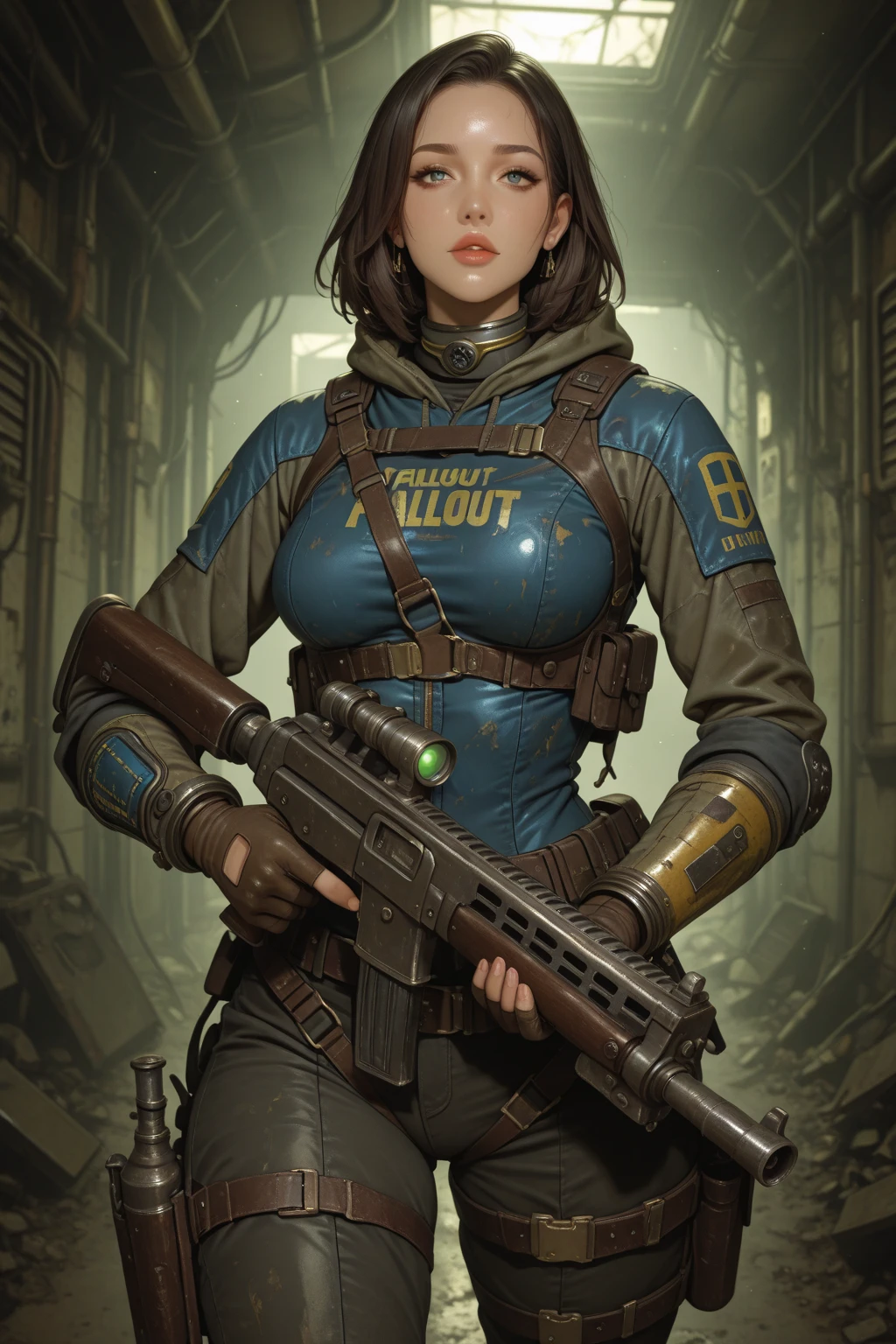 <lora:vaultsuit:0.45>, (fallout4, post apocalyptic style). solo, Fairy_SG girl wearing a (vaultsuit), looking at things