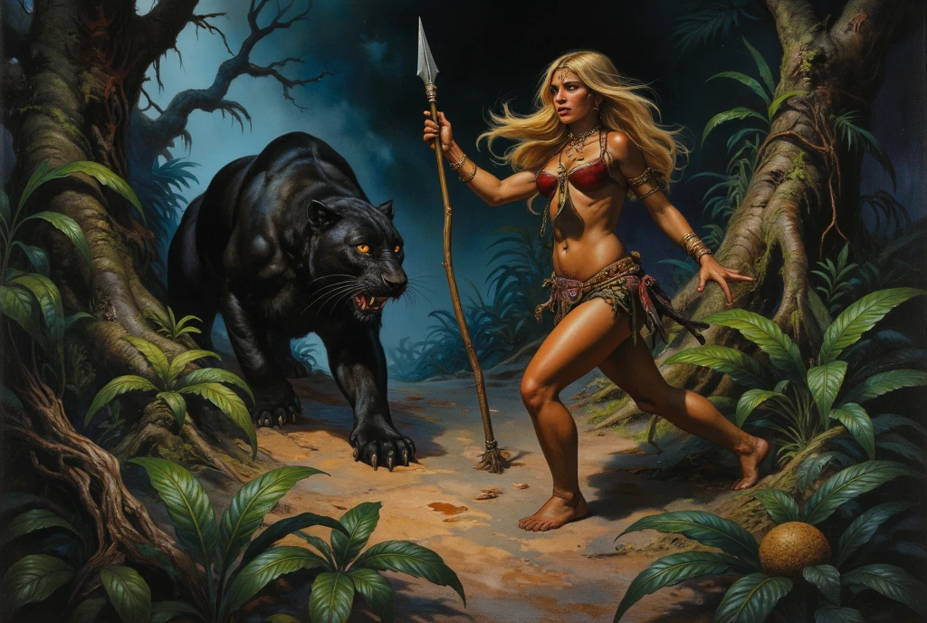 The beauty pulls a fierce monster