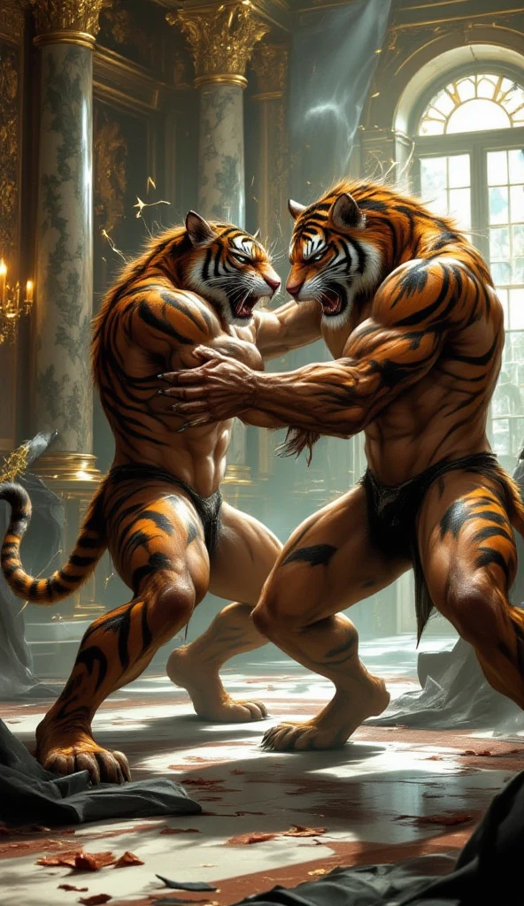 By dangpa, By daveoverlord, by kuulongarl, by takemoto bear, muscular, solo muscular tiger, restrained by tentacles, erect, looks beaten and in pain , naked, cum on chest tentacles milking tiger, tiger is cuming
