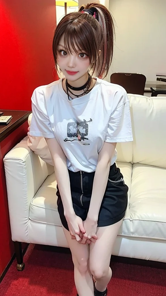 Face the lens,looks into camera,Pupil correction,Best quality at best,tmasterpiece,超高分辨率,(realisticlying:1.4),teens girl,Juvenile,Wear socks,High ponytail