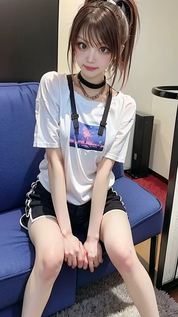 (1girl:1.3), solo, __body-parts__, Kim Ji-ni Jennie face, babes style, playful cute, top cropped open-waist print T-shirt, khaki pants, white socks, sneakers, 8k resolution image, intricate symmetry details