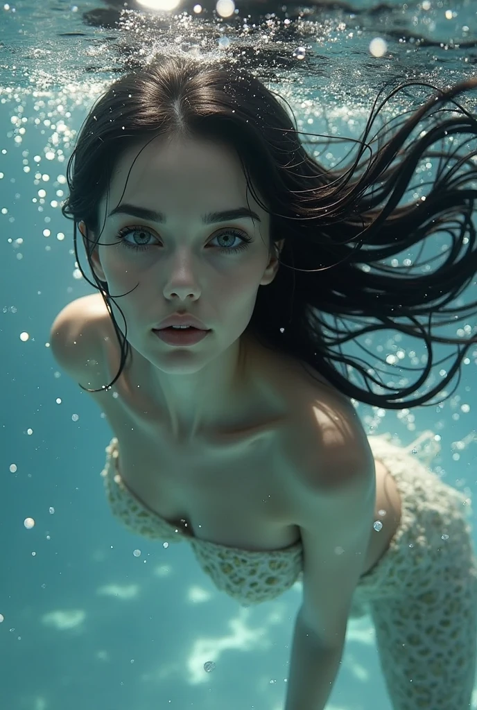 Albanian, girl, brown hair, blue eyes, Brunette beauty, Underwater enchantment, Atlantis allure, Magnificent sea queen, Submerged elegance, Aquatic splendor, Brunette mermaid, Undersea goddess, Enigmatic depths, Oceanic enchantress