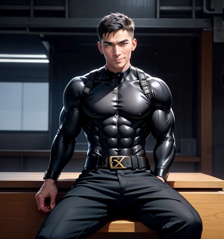 Male ninja in spandex, handsome, high detail, wet