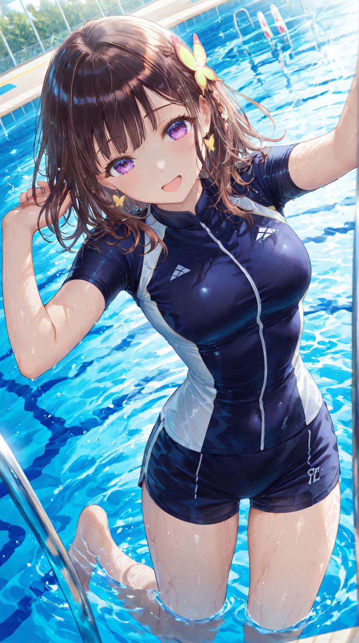 ((Lying on a rubber boat floating on the sea)), ((rash guard)), ((swimsuit sides see-through)), ((The swimsuit is a vivid color)), Mesh mini skirt, holographic fabric, skindentation, skinny, solo, 1 woman, Masterpiece, highest quality, highest quality, 16K, incredibly absurd, highly detailed, 2.5D, ai-generated, delicate and dynamic, very delicate facial expressions, delicate eye depiction, erotic, only sexy woman, ((A cute and kind face)), healthy figure, 25-year-old woman, bride, 160cm tall, medium firm swaying bust, (dark hair), black eye, blush, Sweat,Embarrassed,sexy, ((thin thighs)), (Erect nipples:0.7), (visible nipples:0.7), ((shiny and lustrous)), facing straight at viewer, ((brown black skin)), ((Oily_skin)), sweaty skin, wet skin, (suntan), dutch angle, ((sexy pose)), Dynamic poses, ((Summer Sea)), Strong sunlight, ((sexy pose)),, ((Lying)), ((On the open sea)), Knee Up,