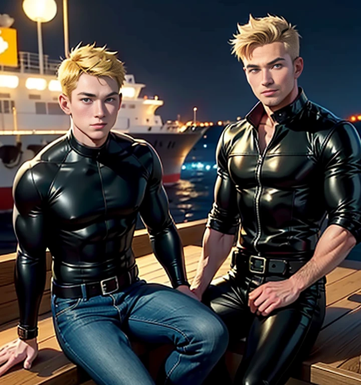 (masterpiece, best quality, 4k, dreamlike, hyperrealistic:1.35), (((1boy))), (Doctor Nefarious is ageless blonde tall lean androgynous male queer mastermind evil genius technomage transhumanist depraved homosexual kinky sadist misogynist nerdy geek with weak stomach beautiful eyes thin face nervous nimble fingers lithe body clad in black sleek skintight bodysuit complimenting frail shoulders flat narrow chest and male crotch bulge between shapely thighs:1.65)
