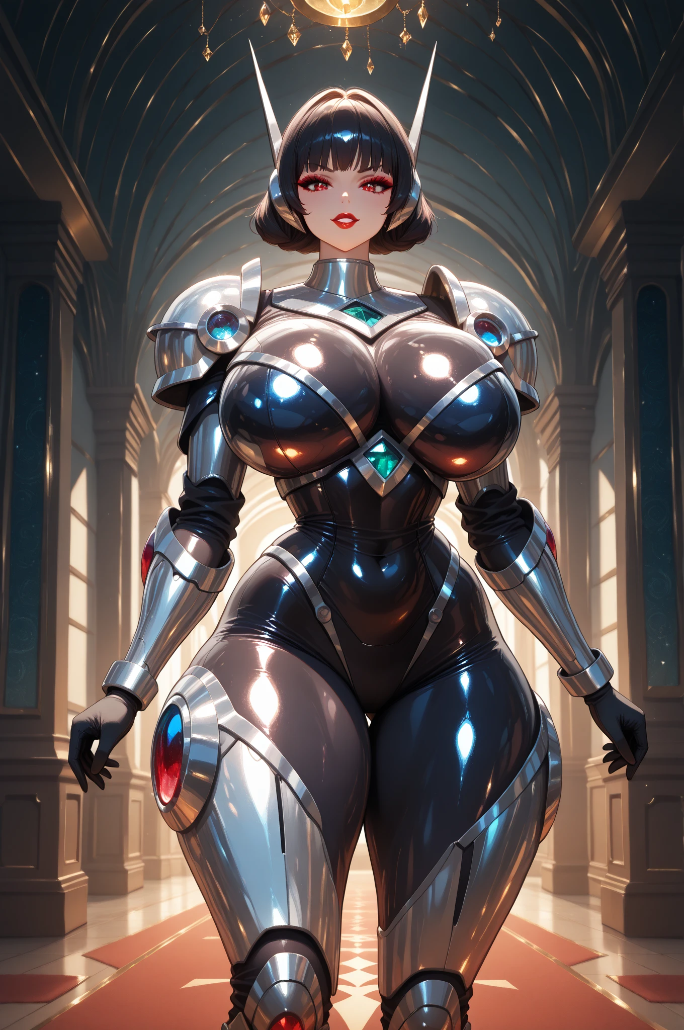 A beauty girl with purple hair, (REALISTIC:1.2), (PHOENIX GOLD HELM:1.1), (BIGGER BUTTOCKS,HUGE FAKE BREAST:1.5), (CLEAVAGE:1.5), (BARE MUSCLE ABS:1.3), (MECHA GUARD ARMS:1.1), (RED SHINY FUTURISTIC MECHA BODY, BLACK MECHA SKINTIGHT SUIT PANTS, MECHA GUARD ARMOR LEGS, HIGH HEELS:1.5), (MUSCULAR BODY, SWEATY SKIN, SEXY LONG LEGS:1.1), (LOOKING AT VIEWER:1.3), (female focus:0.9), (WALKING HALLWAY OF FUTURISTIC SPACE STATION:1), (BRIGHT LIGHT WHITE_ROOM:1.3), HYPER TEXTURE, 4X MSAA, UNREAL ENGINE RENDER, PHYSICALLY-BASED RENDERING, ULTRA HIGHT DEFINITION, 16K, 1080P.