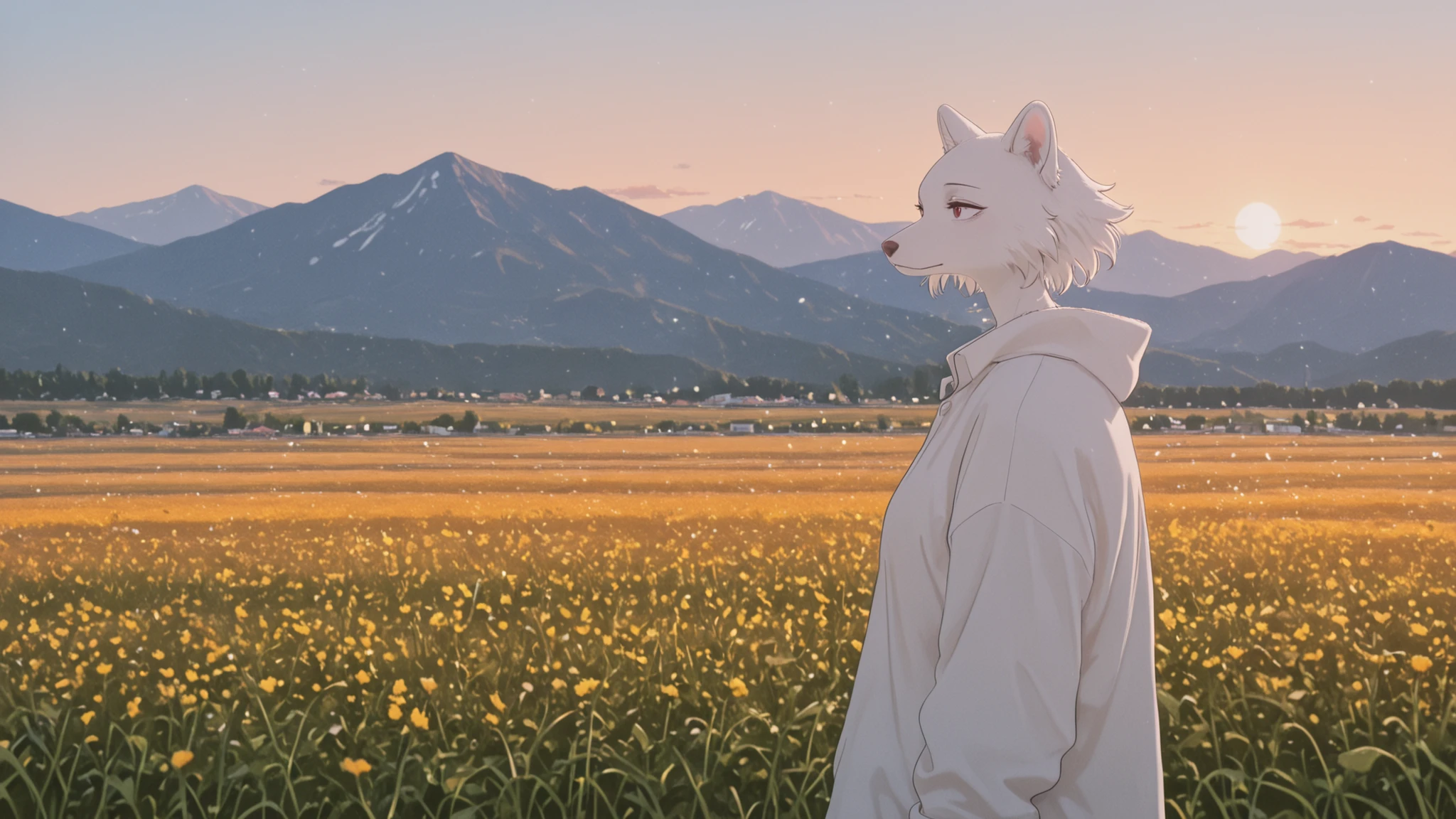 field, mountainous area , anthro, girl, white fur ,