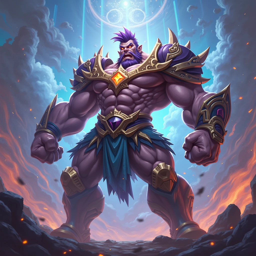 A colossal bara God, Void, headless, black hole for a head, skin is actually the galaxy, giant pecs, big belly, galaxy, Godlike, wearing a godly black and purple skirt, Space, Calamity, Bara art, high quality, HD, Muscular, slightly chubby, big arms, thick thighs