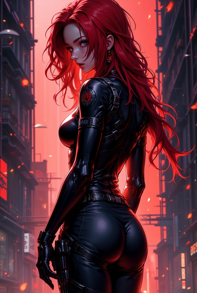 a close up of a person with a sword in a city, redhead female cyberpunk, dark cyberpunk illustration, seductive cyberpunk dark fantasy, cyberpunk 2077 rossdraws, female cyberpunk anime girl, dark cyberpunk, rossdraws 2. 0, rossdraws 1. 0, cyberpunk dark fantasy art, cyberpunk woman, cyberpunk girl, anime cyberpunk art, cyberpunk anime girl
