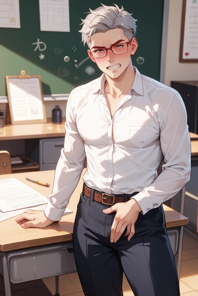 1 male, high resolution 8k, young, handsome, perfect face detail, detailed eyes and face, clean shaved, sixpack realistic, white eyebrow hair, white eyelashes, dynamic lighting, unreal engine, hd picture, satoru gojo, Jujutsu kaisen, white hair, short hair ,hair between eyes ,blue eyes, white skin, Long tie, trunks