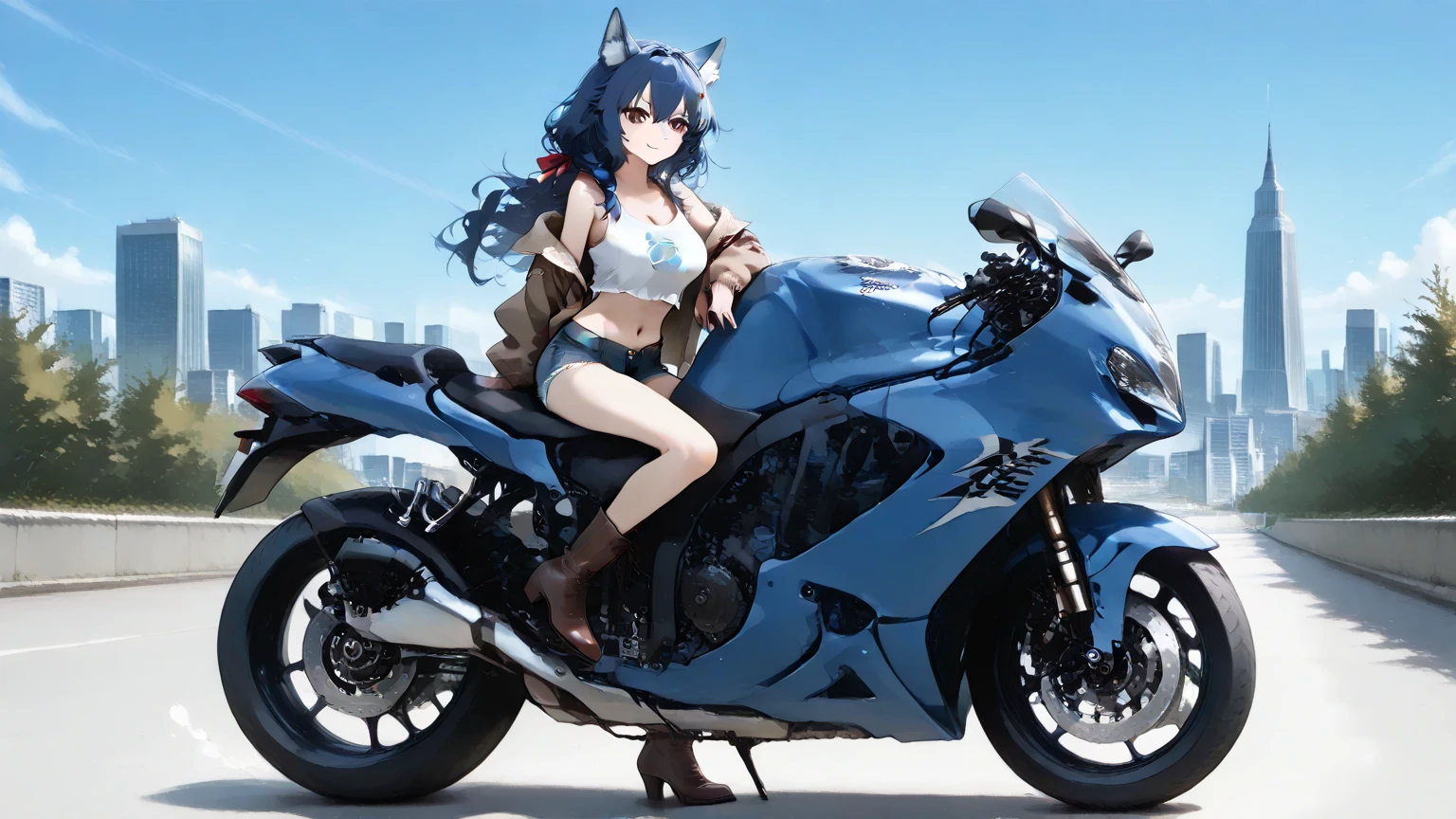 Anime girl riding motorcycle in the ocean,Carrying a cat on his back, Kantai collection style, 《Ghost Wind Special Assault Team》The art of pixels, Fully robotic!! cat woman, trending on artstation pixiv, azur lane style, A scene from the《azur lane》videogame, anime moe art style, Official anime artwork, Official artwork, Mechanized Valkyrie girl, high detailed official artwork
