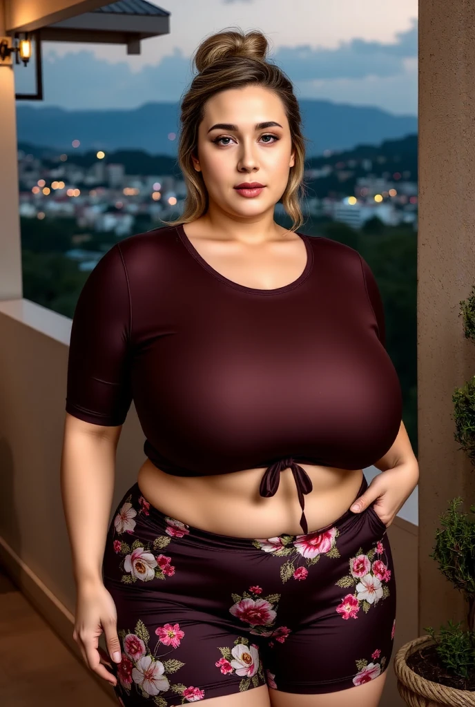woman thai beautiful actress curvy plus size hour glass bulky huge figure woman, closeup camera view, big huge m-cup breast, wearing SHEIN Tween Girls' (Large) Letter Print Sleeveless Top With Long Pants Two-Piece Set, covered Bust , elegant standing position, eye contact view, different style hairstyle, bright eyes, thin eyebrows, fair skin, blushing cheeks, prefect head to toe view, full body, and expansive views, ideal for high-fashion or editorial shoots, ultra realistic skin texture, head to toe view, full body shot, full body view, smile face, black hair, Indian face, perfect skin tone light, ultra realistic skin texture, bigger waist, busty, big hips, fleshy thighs, thick thighs, busty, full body view, Angkor Wat, Cambodia: Ancient temple complex surrounded by lush jungle.