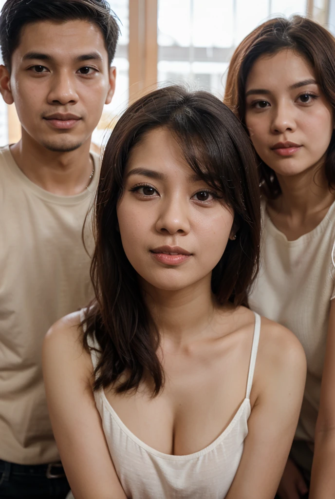A Very beautiful naked Indonesian girl with sixpack stomach and very hairy armpit touched by two horny men