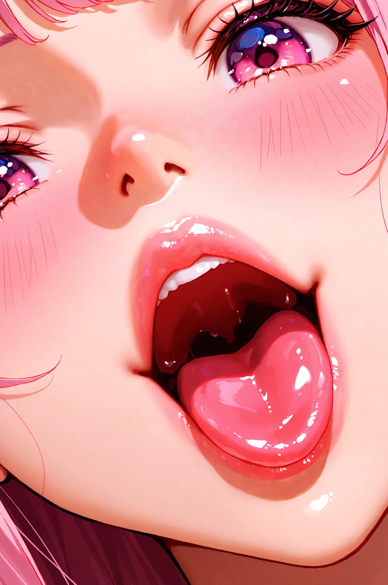 1girl, yamanaka sawako, K-On!, beautiful detailed eyes, black eyes, (tareme), (half-closed eyes), (opened big mouth, licking, Sticky tongue), nsfw, (close-up mouth), Highest quality, Super detailed, masterpiece, Ultra-high resolution, 8k, Embarrassing, blush, Lovely, (With tears in her eyes and her mouth open), Sticky saliva