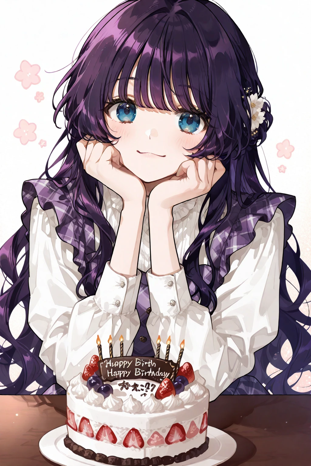1girl, pose, hair flow, birthday girl, waguri kaoruko, dark purple