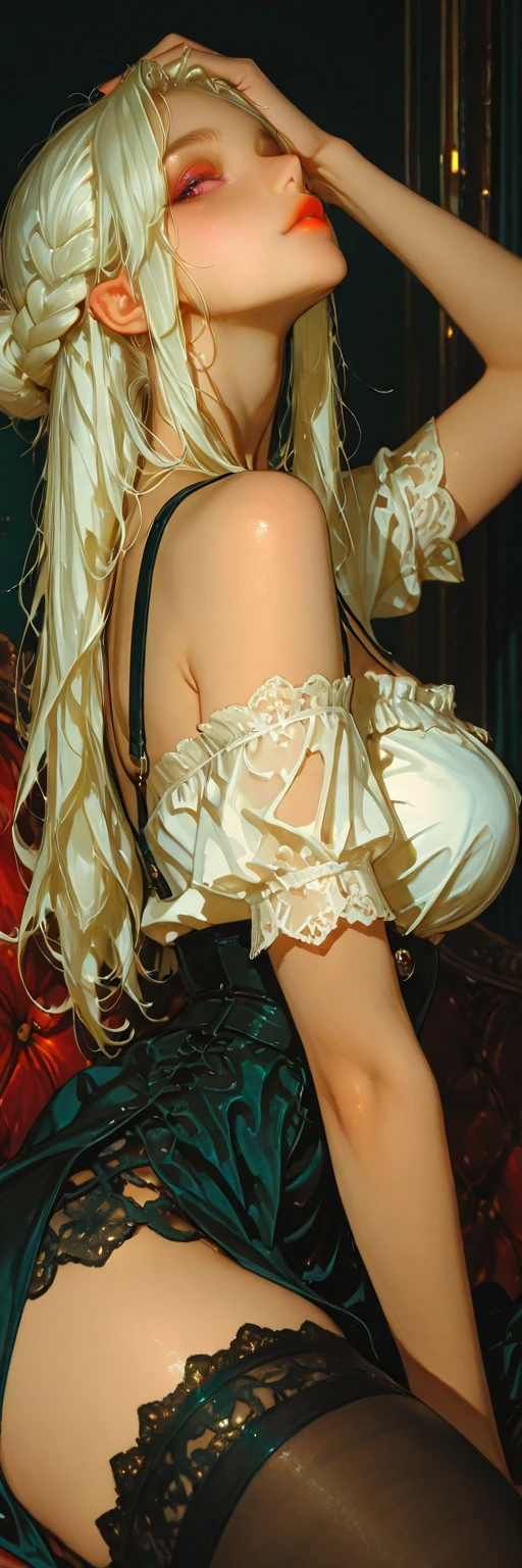 The woman's ass is facing the screen，Back view，Silvery hair，pink back ground，Cock your ass，Raised sexy，big assa，busty figure，Close-up Shot Shot，swim wears，Tong，dampness，White liquid，best qualtiy，hot girls，Red-faced，8K，elvish ears，White gloves，Black skin，sun light，mistic，Ultra-clear，Full of charm，Women over 30 years old，desire tattoo，abdominals tattoo，look from down，High gloss，watercolor paiting，ssmile，Full of charm，clothes 99%The kinky is exposed，Miss Nobility