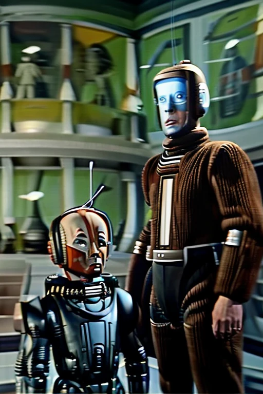 4k image from a 1960s science fiction film by Wes Anderson, Filme O Grande Hotel Budapeste, pastels colors, Boys wearing retrofuturistic alien masks and holding colorful suitcases and chests on the bus, Retro-futuristic fashion clothes from the 60s with old robots, Luz Natural, Psicodelia, futurista estranho, retro-futurista, photo-realistic, Sharp background details.