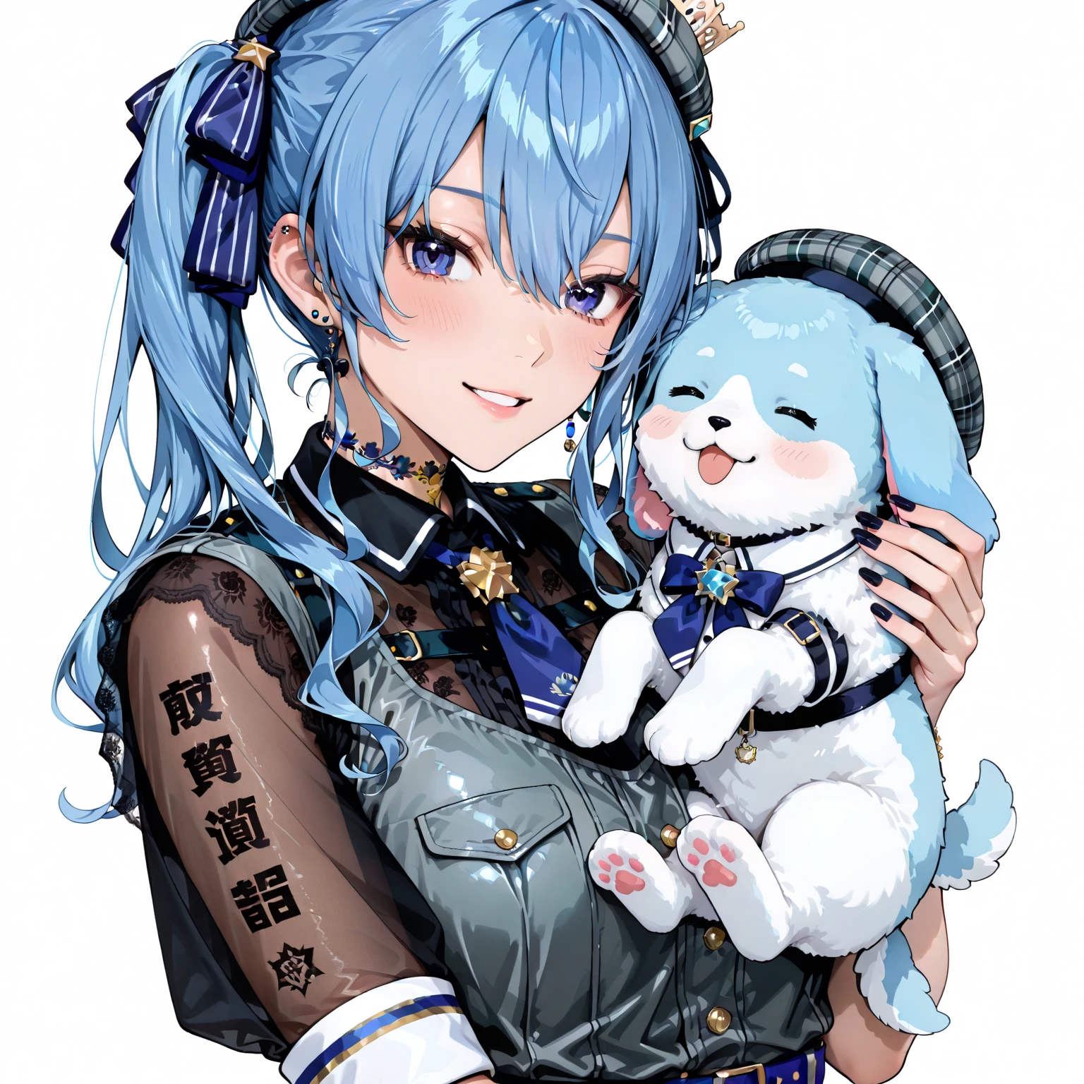 "Hoshimachi Suisei" is holding a cute puppy.solo