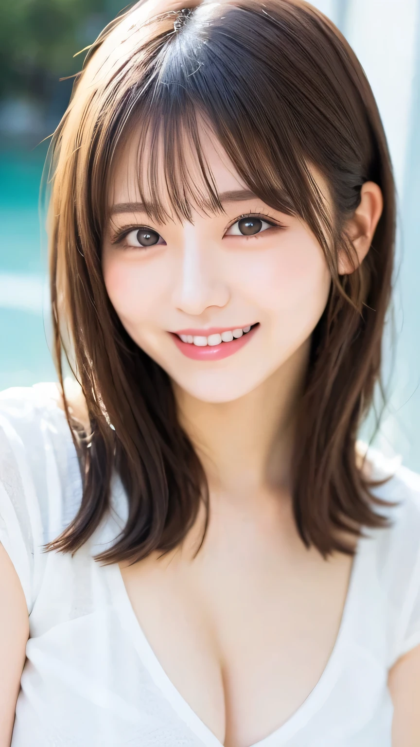 facial expressions and eye characteristics:Please describe a woman with a firm face.。A smiling face is calm and happy.。About eye color and shine、has brown eyes、Specifies that the eyes have a slight shine。
hair style and texture:AI has、Imagine a woman with shoulder-length hair。hair has natural waves、Expresses as if it is swaying in the wind。clothes and body line:Women's clothing is just a tank top.、A simple and elegant design。This tank top、Designed to beautifully accentuate her body contours。I'm trying to take off that tank top.。environment and background:Blue around々The beautiful nature is spreading out.、A blue sky stretches out in the distance。hereby、Expresses a sense of openness and natural beauty。skin texture and tone:Her skin has a soft, slightly tanned tone.。It feels soft and warm to the touch、Emphasizes realistic texture。expression of facial expressions and emotions:The woman's expression is calm and、The joy hidden within is oozing out.。from her eyes and mouth、Describe in a way that gives a feeling of joy and happiness。environment and atmosphere:Around the female、Full of peace and beauty in nature。This environment is called、In harmony with the woman's expression and clotheake her more attractive and stand out。