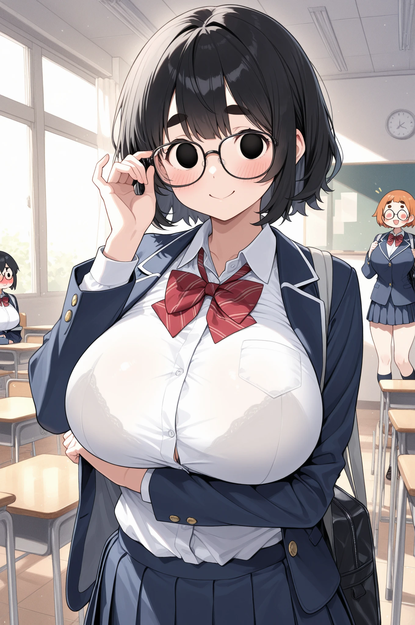 (( close、16k、highest quality、high detail、Rich skin details, nffsw)))、perfect anatomy、Office Lady、(((huge breasts、Chubby)))、Sweat,put your hand on your chest、wide ass、thick thighs、(red eyes)、Glasses、((short hair、Putting your hair back))、((black hair)),  ((((blush、embarrassing、surprised))))、sitting on the floor、legs spread、((Light blue floral lace bra、Light blue floral lace panties、white shirt、pencil skirt、skirt lift、Shirt open、put your hand on your chest))、tight clothes、:○、(locker room)、