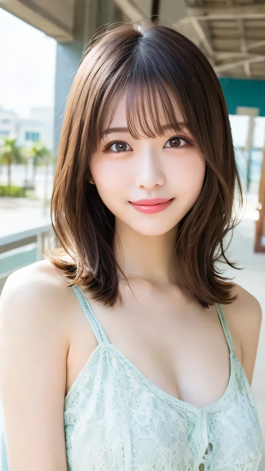 masutepiece, Best Quality, Illustration, Ultra-detailed, finely detail, hight resolution, 8K Wallpaper, Perfect dynamic composition, Beautiful detailed eyes, doress,Medium Hair, Small breasts, Natural Color Lip, Random and sexy poses,Smile,Tokyo Station、20 years girl