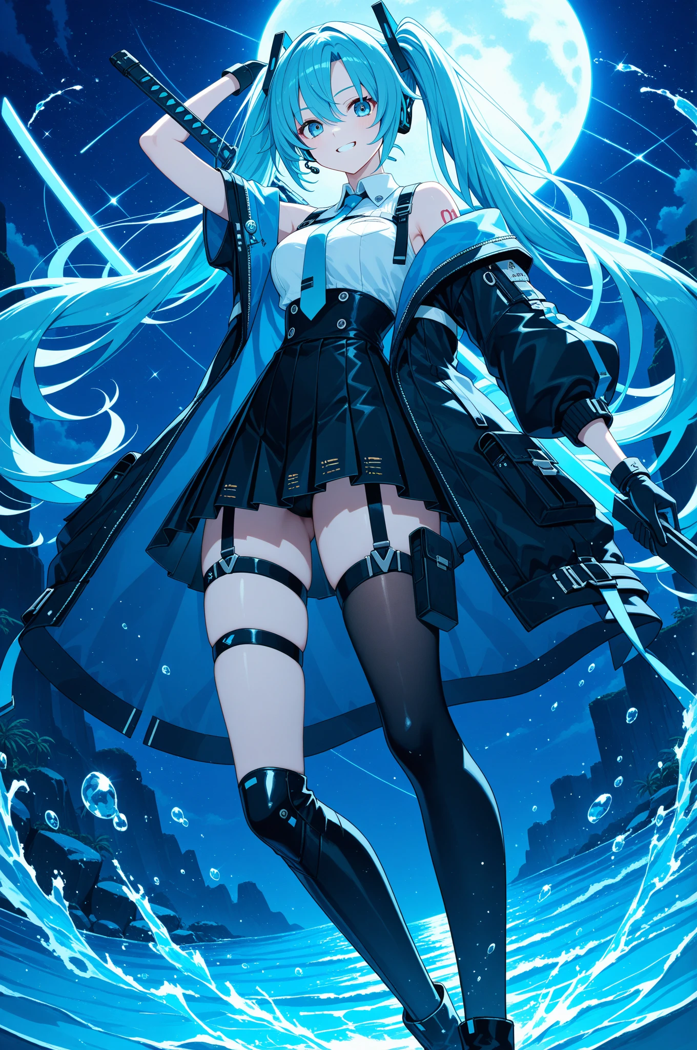 (1 Girl),(high quality), (High resolution), (Very detailed), (8k),(Demolition paperback correct)、Urusei Yatsura、Ram-chan、((Sexy Lingerie))、Wearing a blazer、((Focus on the whole body))、Nipple Shape、((Black knee-high stockings))、Hair messed up by the strong wind、Neutral White Lighting,Sexy pose、