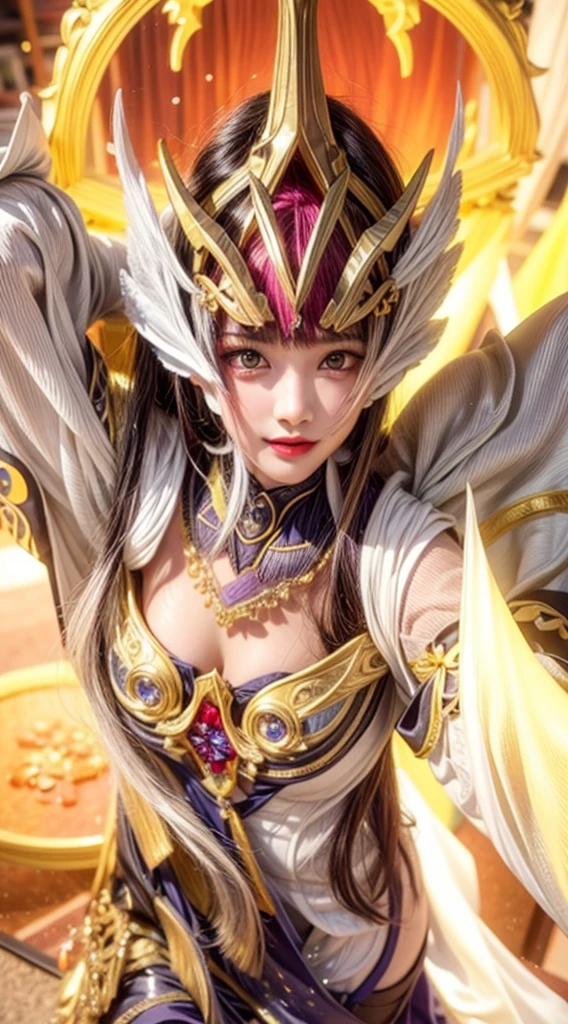 (best quality,4k,highres),(realistic,photorealistic:1.37),(Yoshitaka Amano style:1.1) A woman and her guardian familiar, mystical creature,otherworldly being,enchanting companions,wearing stylish futuristic clothes,inspired by Phantasy Star Online, lustful poses, (The woman, with her eyes brightly colored and her facial features elegantly detailed, adding to her allure. Dressed in elegant casual clothes with a stylish futuristic jacket.), (She is accompanied by a guardian, a mystical humanoid with exquisite anatomical features. The humanoid's presence adds a sense of wonder and magic to the scene.), (The woman and her companion stand in a vibrant and bustling city, a modern metropolis with bustling streets, and vibrant signs. The colors are vibrant, with a mixture of blues, olive, and pale reds creating a dreamlike atmosphere.), (The lighting is soft but illuminating, casting a gentle glow on both the woman and the creature.), (The overall composition has a realistic and photorealistic quality, capturing the essence of the scene in intricate detail.), (The art style is inspired by Yoshitaka Amano, known for his ethereal and otherworldly illustrations. The combination of realistic elements with the artist's unique style creates a captivating and visually stunning image.)