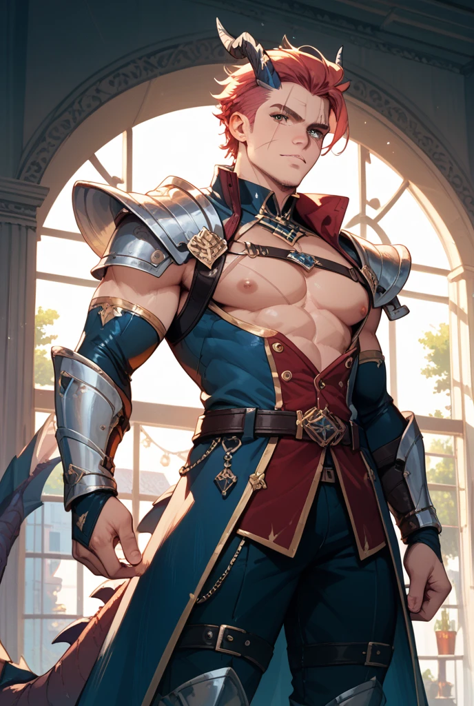 ((A ginger haired tall lean 18 years old English prince inspired by Spanish princess series’ Heinrich VII is wearing erotic medieval leather clothes his nipples piercing the cloth)), ((huge protruding bulge)), NSFW, hentai, porn, the setting is beautiful medieval outside castle, ((youthful face)), he is outside with soldiers in armor,  he is wearing rings, ((he is posing seductively)),